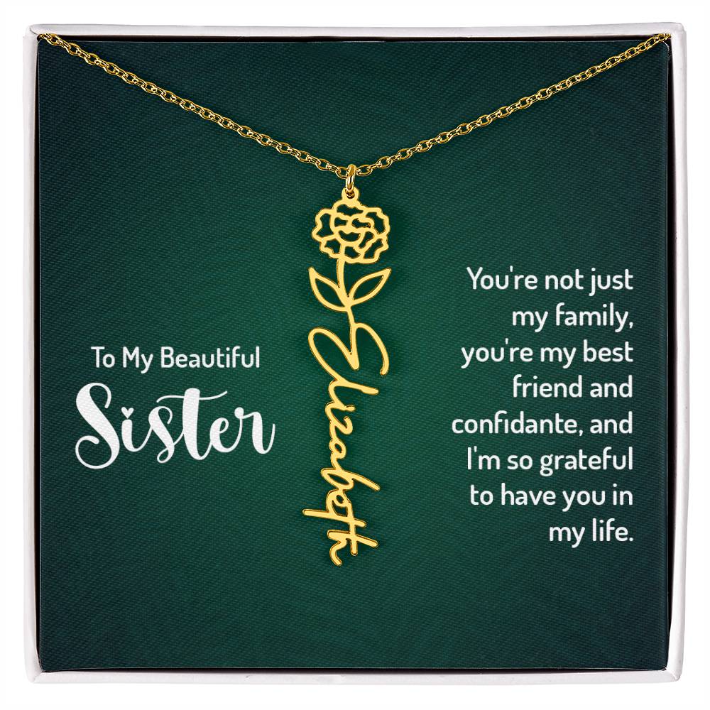 To My Beautiful Sister Custom Flower Name Necklace