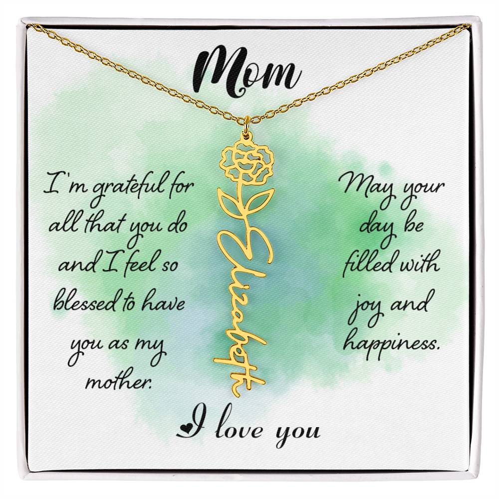 To My Mom Custom Flower Name Necklace with Message Card