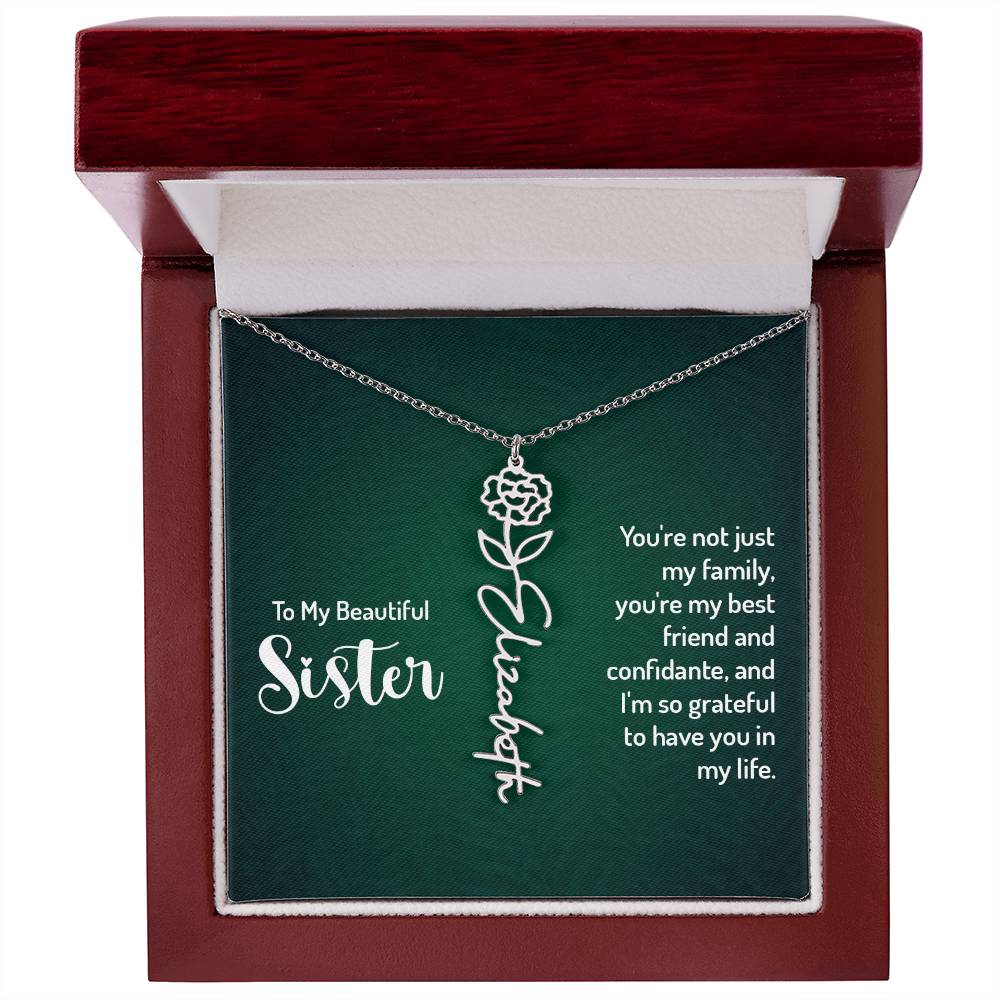 To My Beautiful Sister Custom Flower Name Necklace