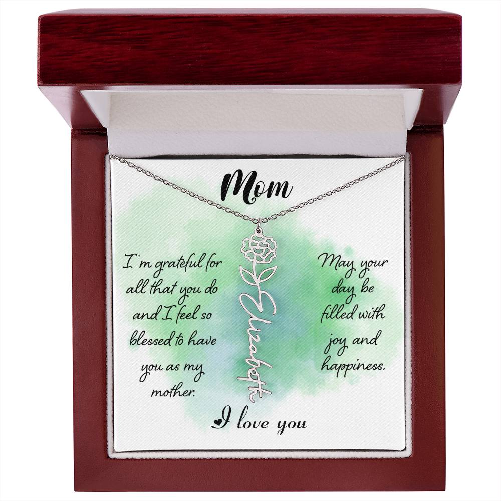 To My Mom Custom Flower Name Necklace with Message Card