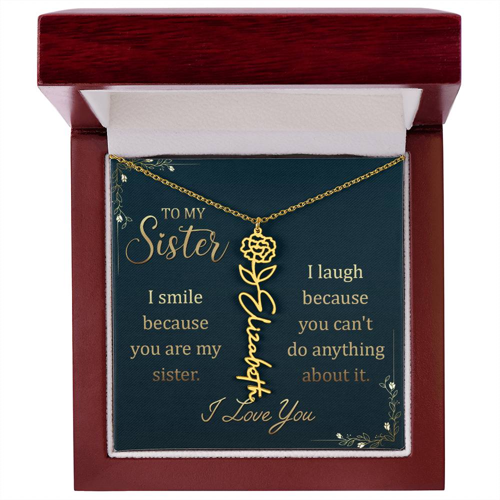 To My Sister Custom Flower Name Necklace