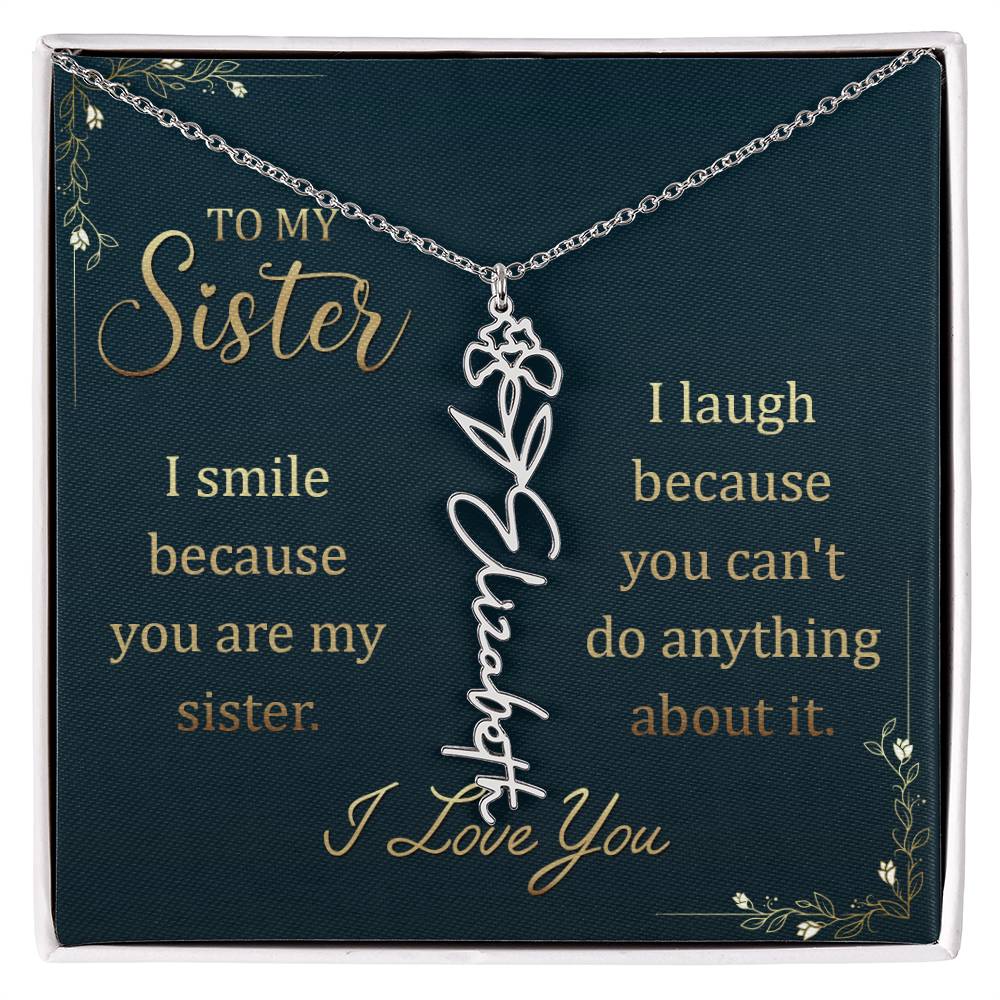 To My Sister Custom Flower Name Necklace