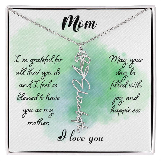 To My Mom Custom Flower Name Necklace with Message Card