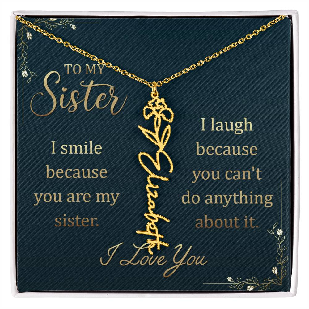 To My Sister Custom Flower Name Necklace