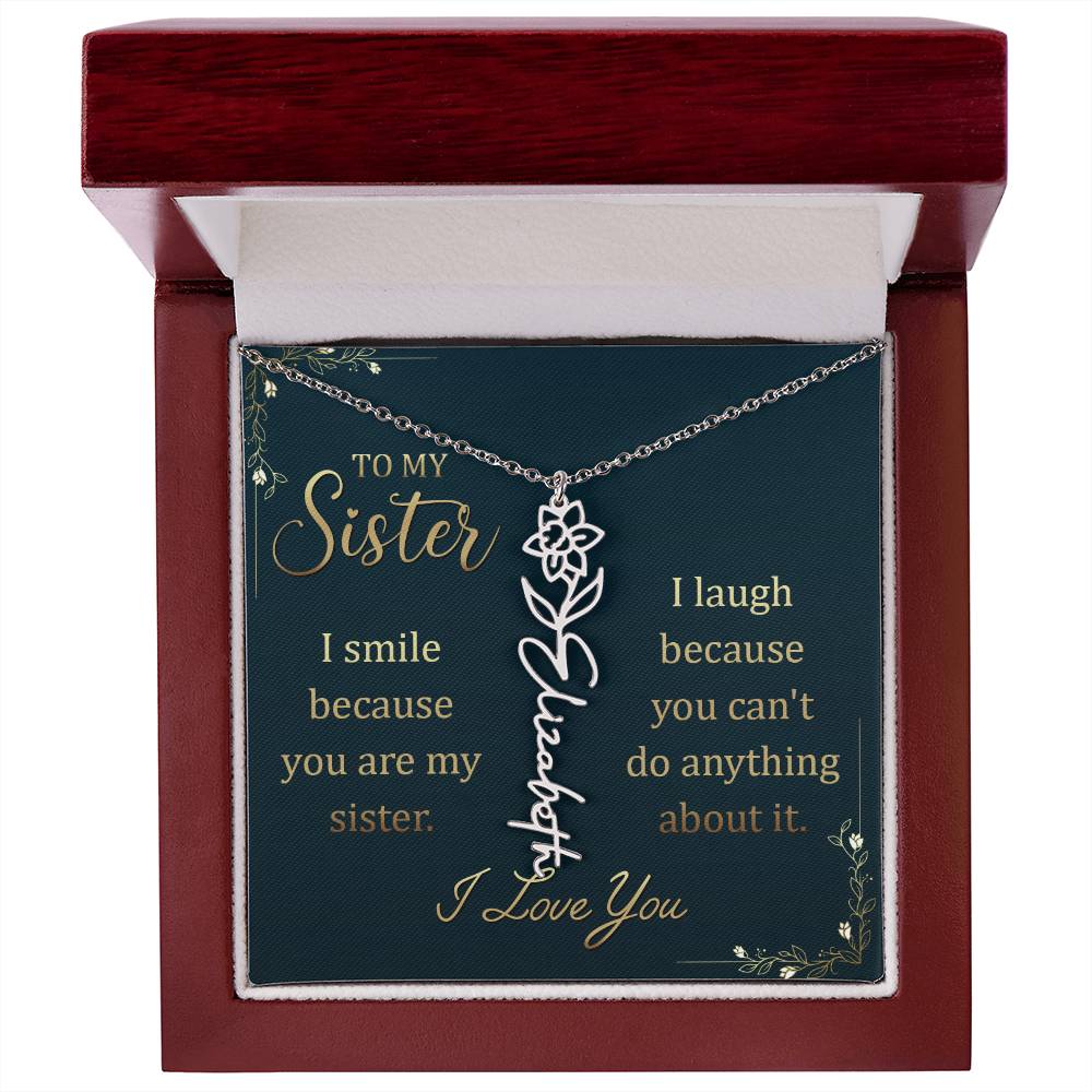 To My Sister Custom Flower Name Necklace