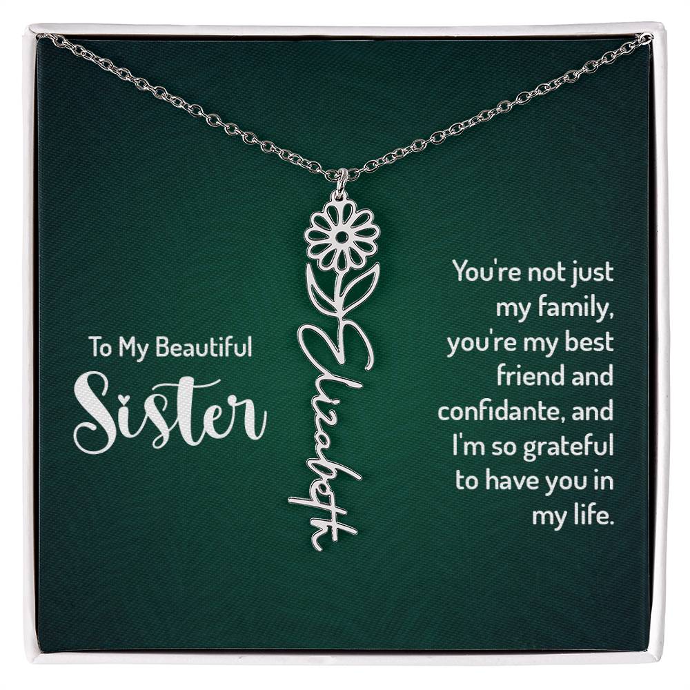 To My Beautiful Sister Custom Flower Name Necklace