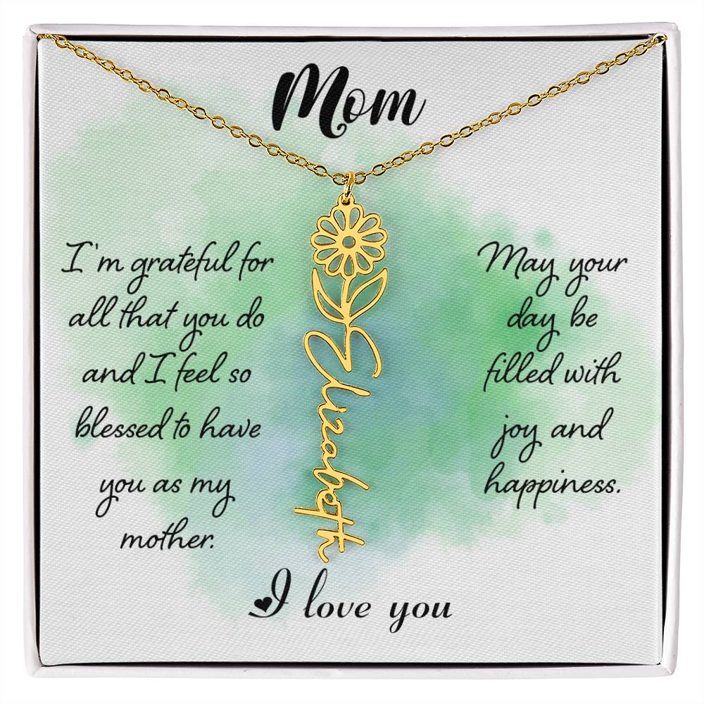 To My Mom Custom Flower Name Necklace with Message Card