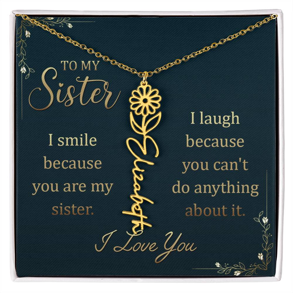 To My Sister Custom Flower Name Necklace