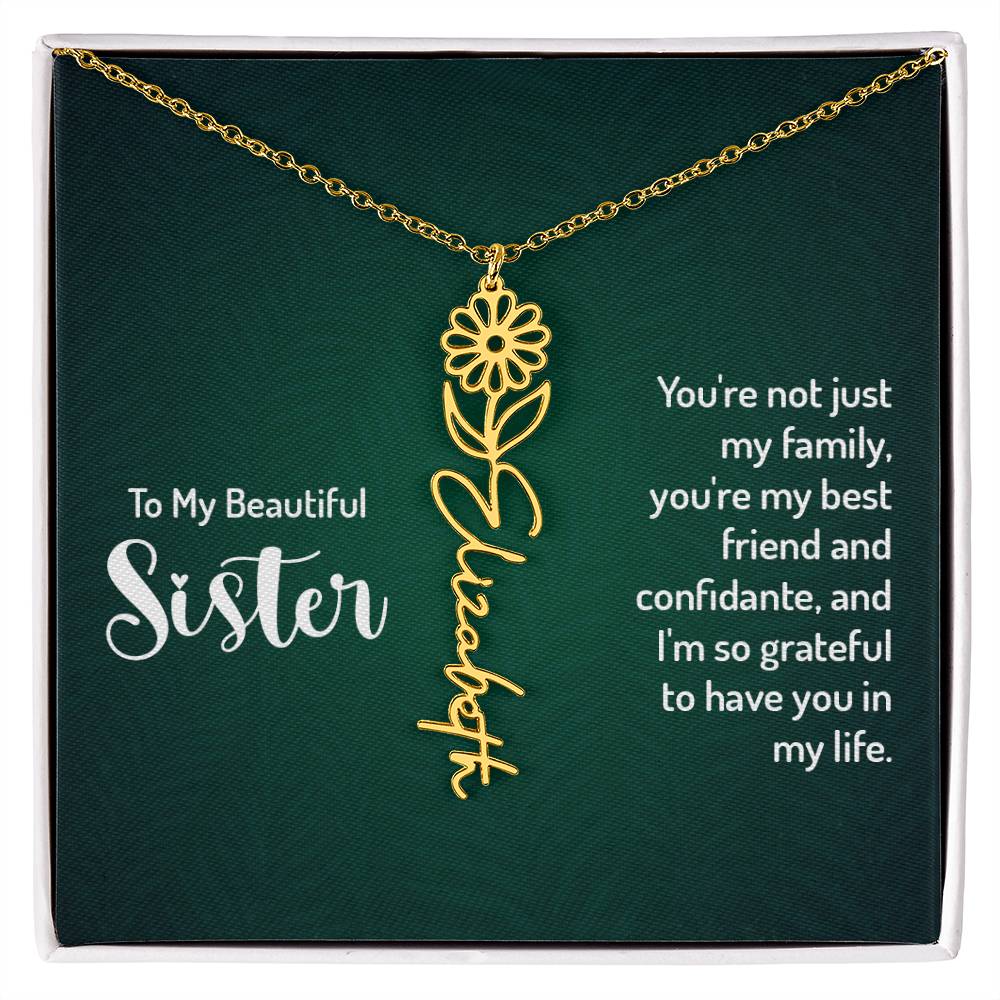 To My Beautiful Sister Custom Flower Name Necklace