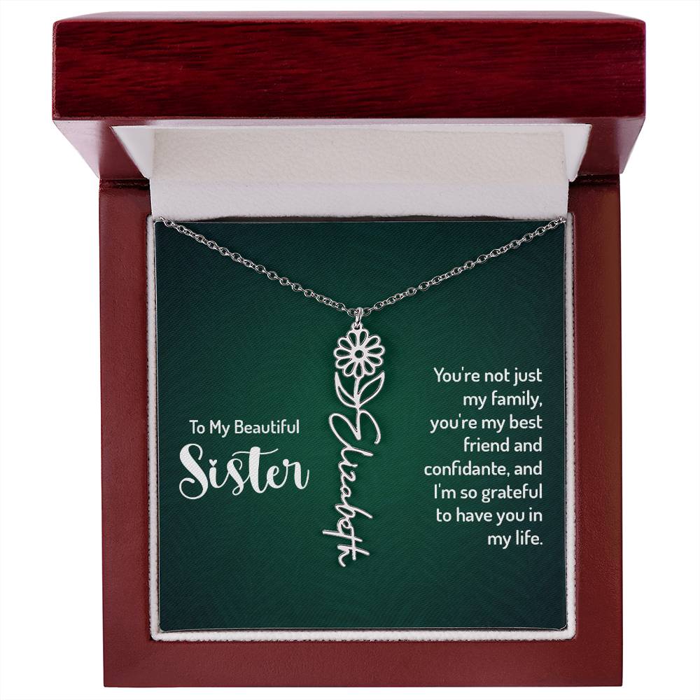 To My Beautiful Sister Custom Flower Name Necklace