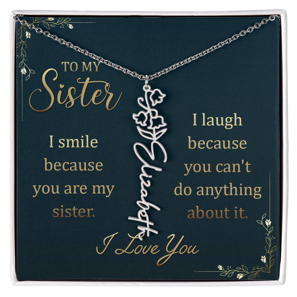 To My Sister Custom Flower Name Necklace