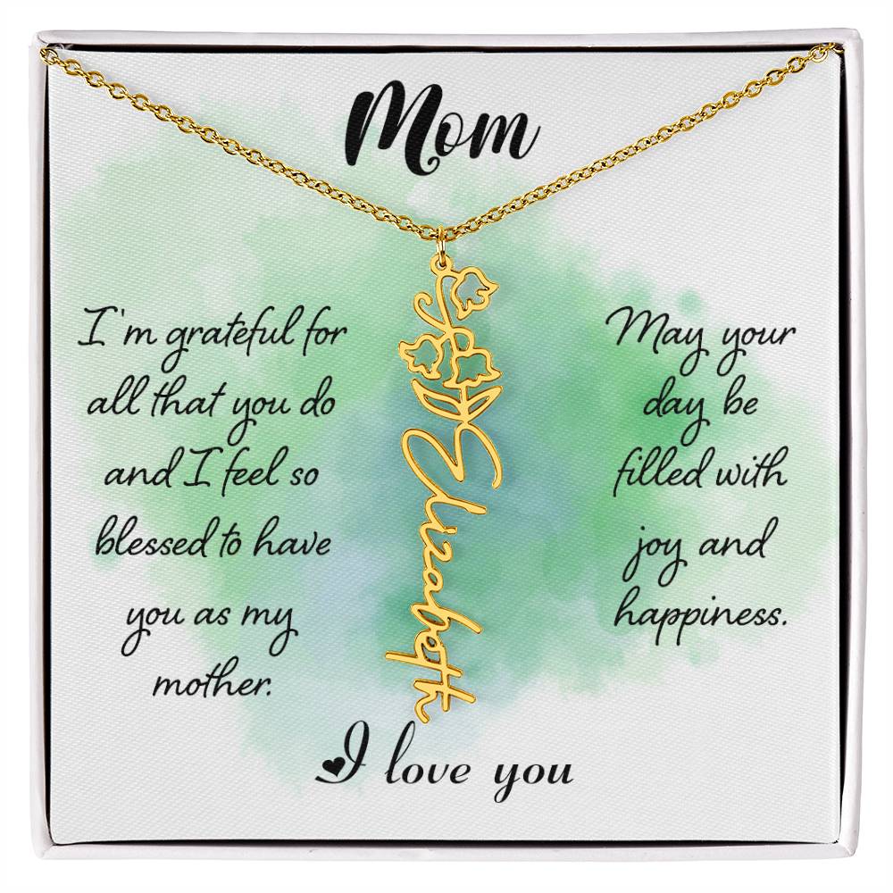 To My Mom Custom Flower Name Necklace with Message Card