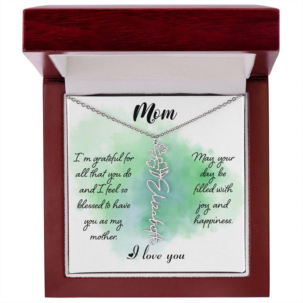 To My Mom Custom Flower Name Necklace with Message Card