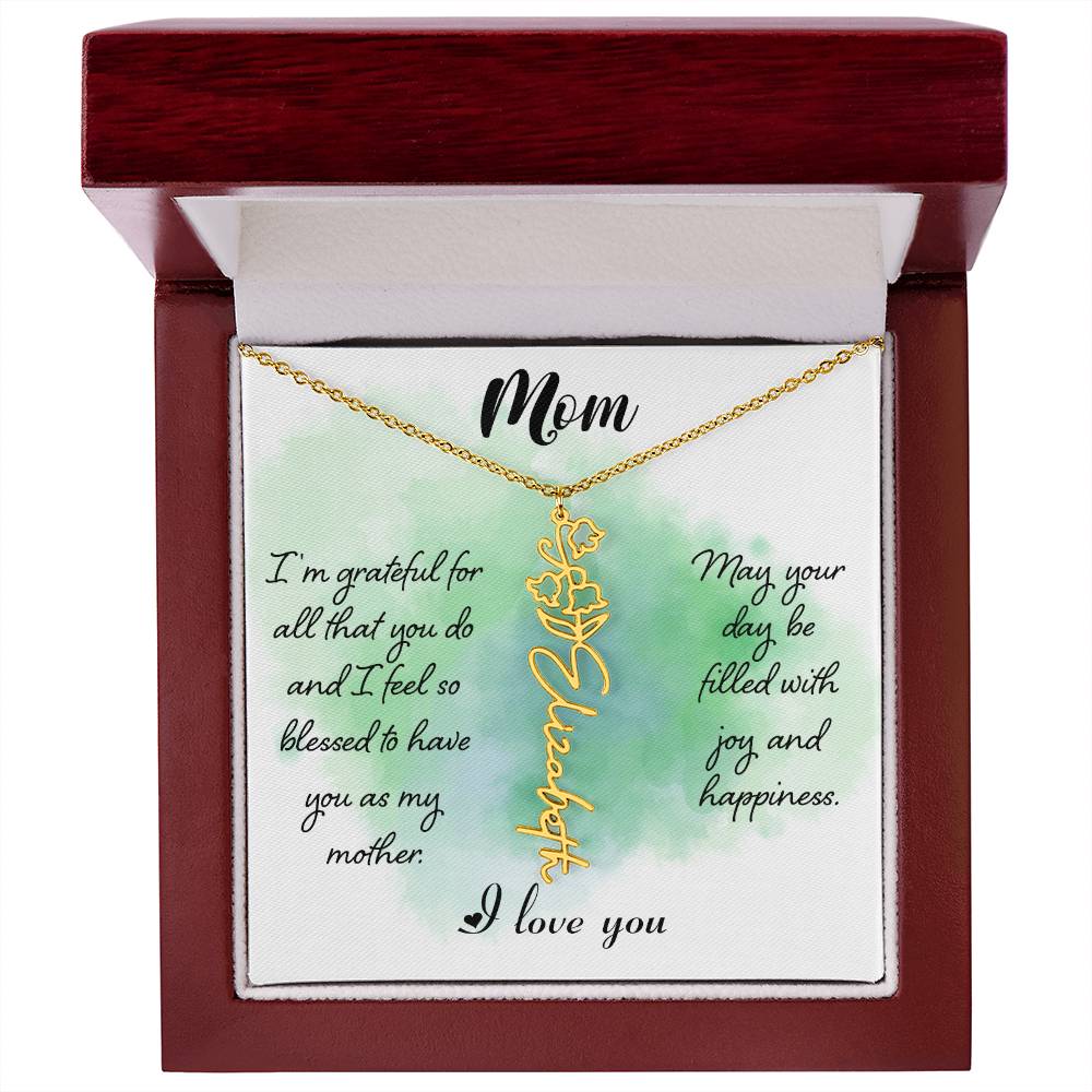 To My Mom Custom Flower Name Necklace with Message Card