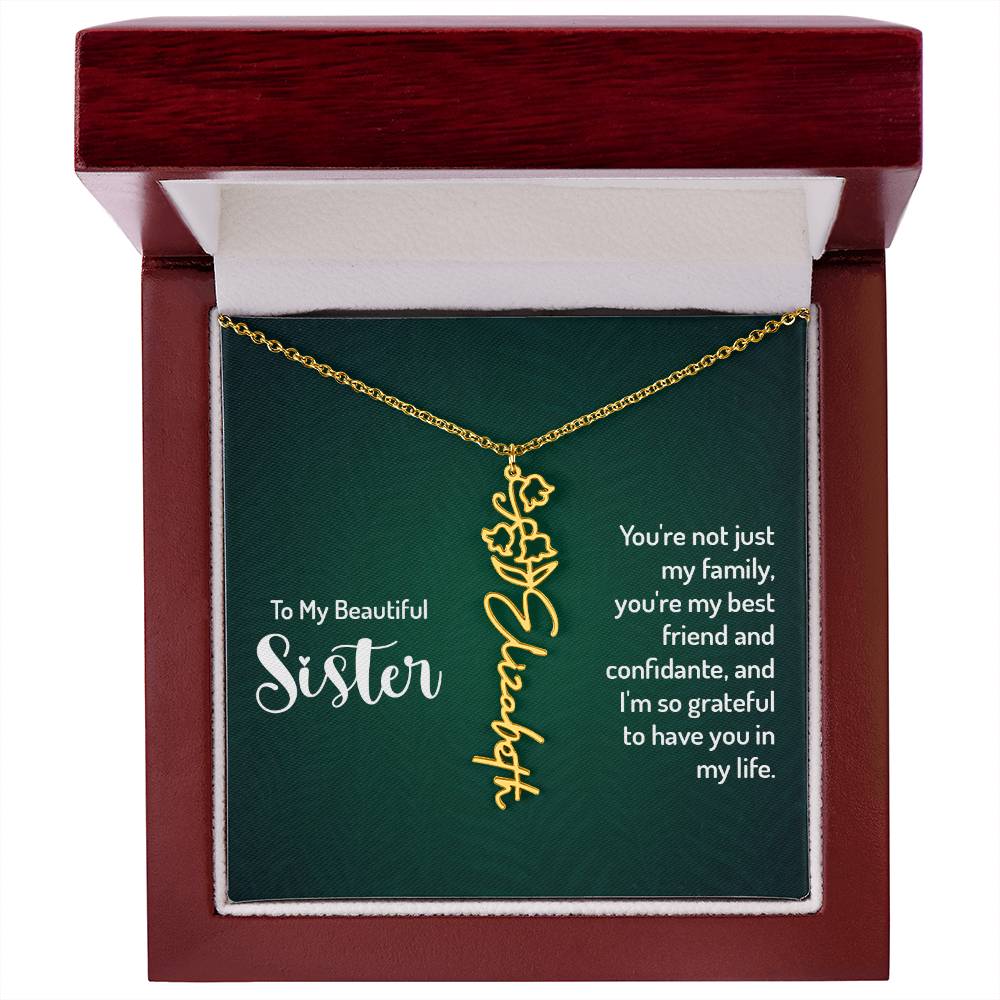 To My Beautiful Sister Custom Flower Name Necklace