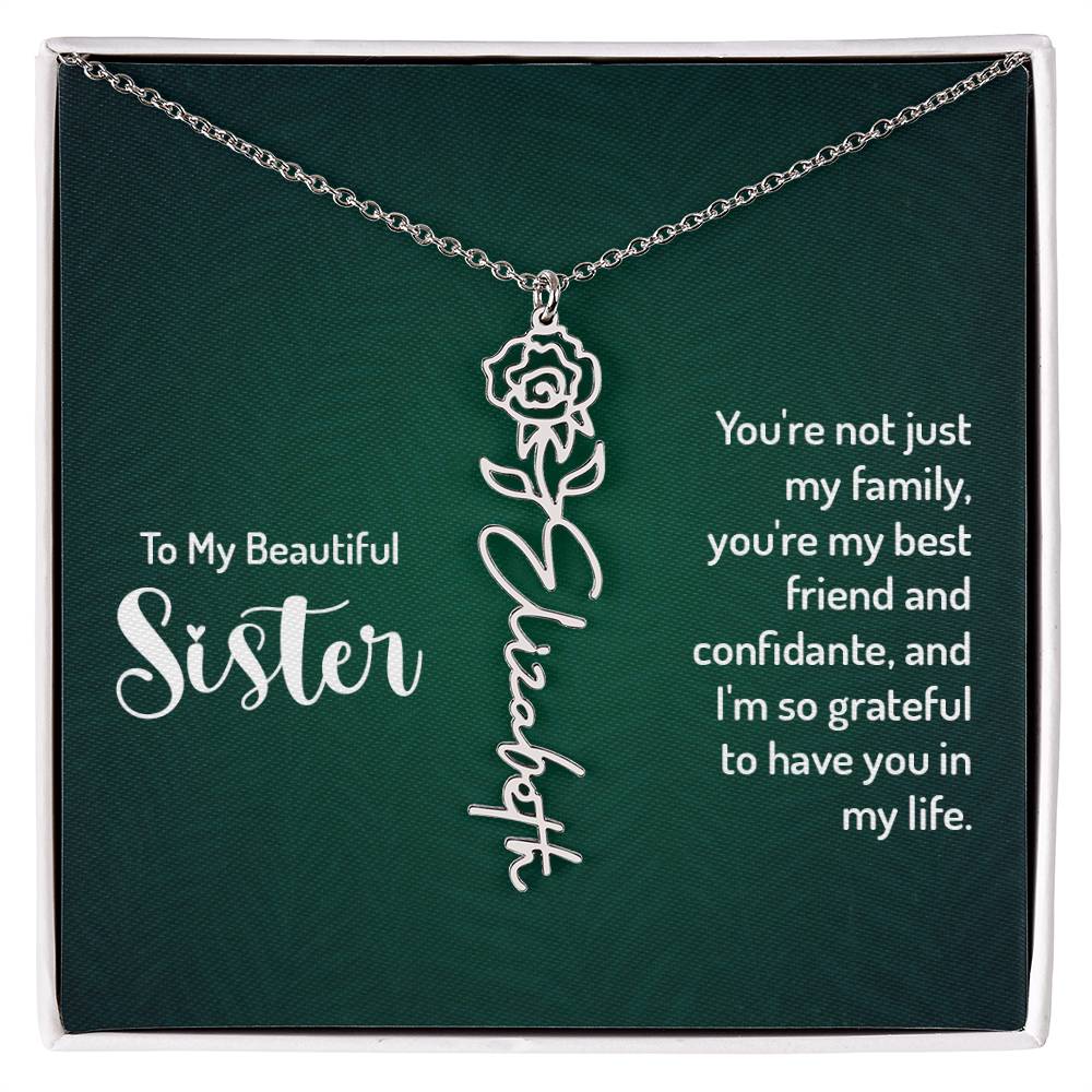 To My Beautiful Sister Custom Flower Name Necklace