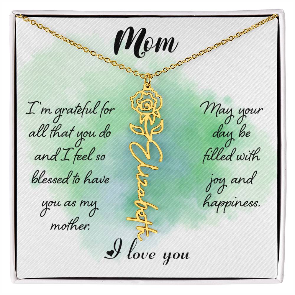 To My Mom Custom Flower Name Necklace with Message Card