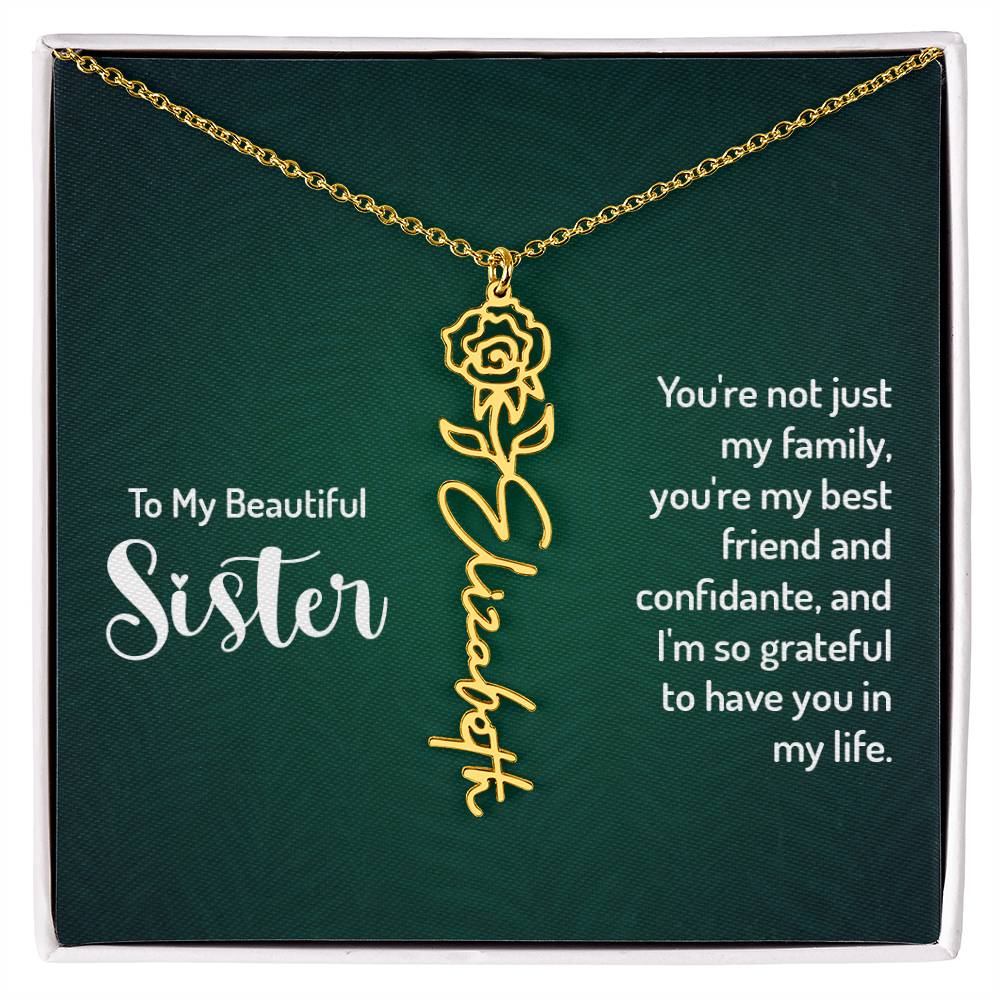 To My Beautiful Sister Custom Flower Name Necklace