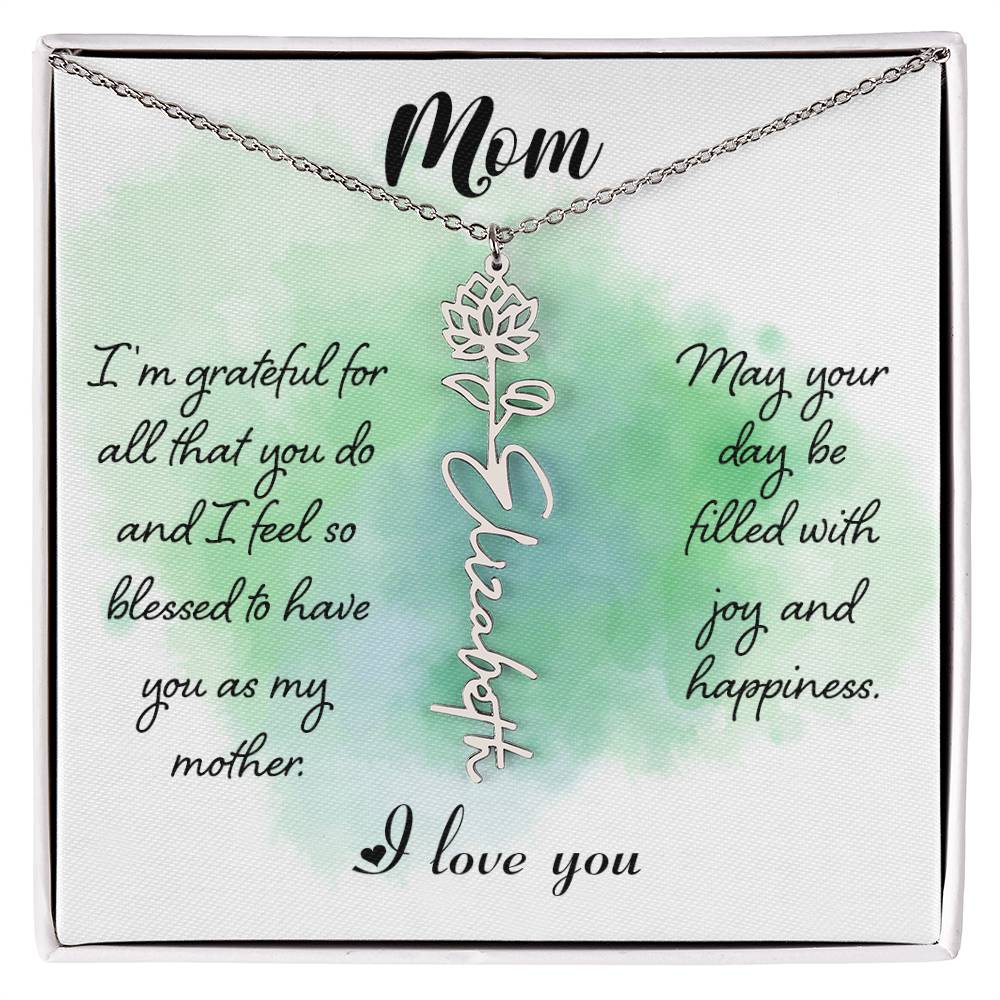 To My Mom Custom Flower Name Necklace with Message Card