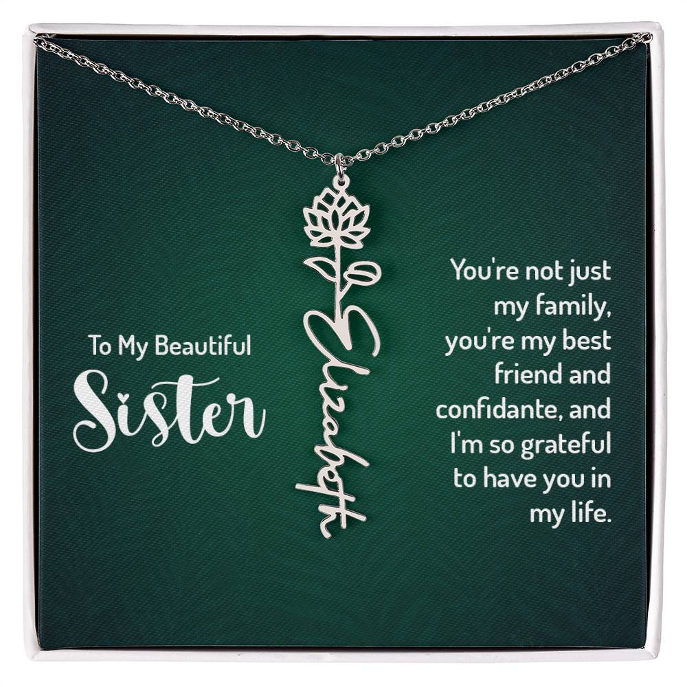 To My Beautiful Sister Custom Flower Name Necklace