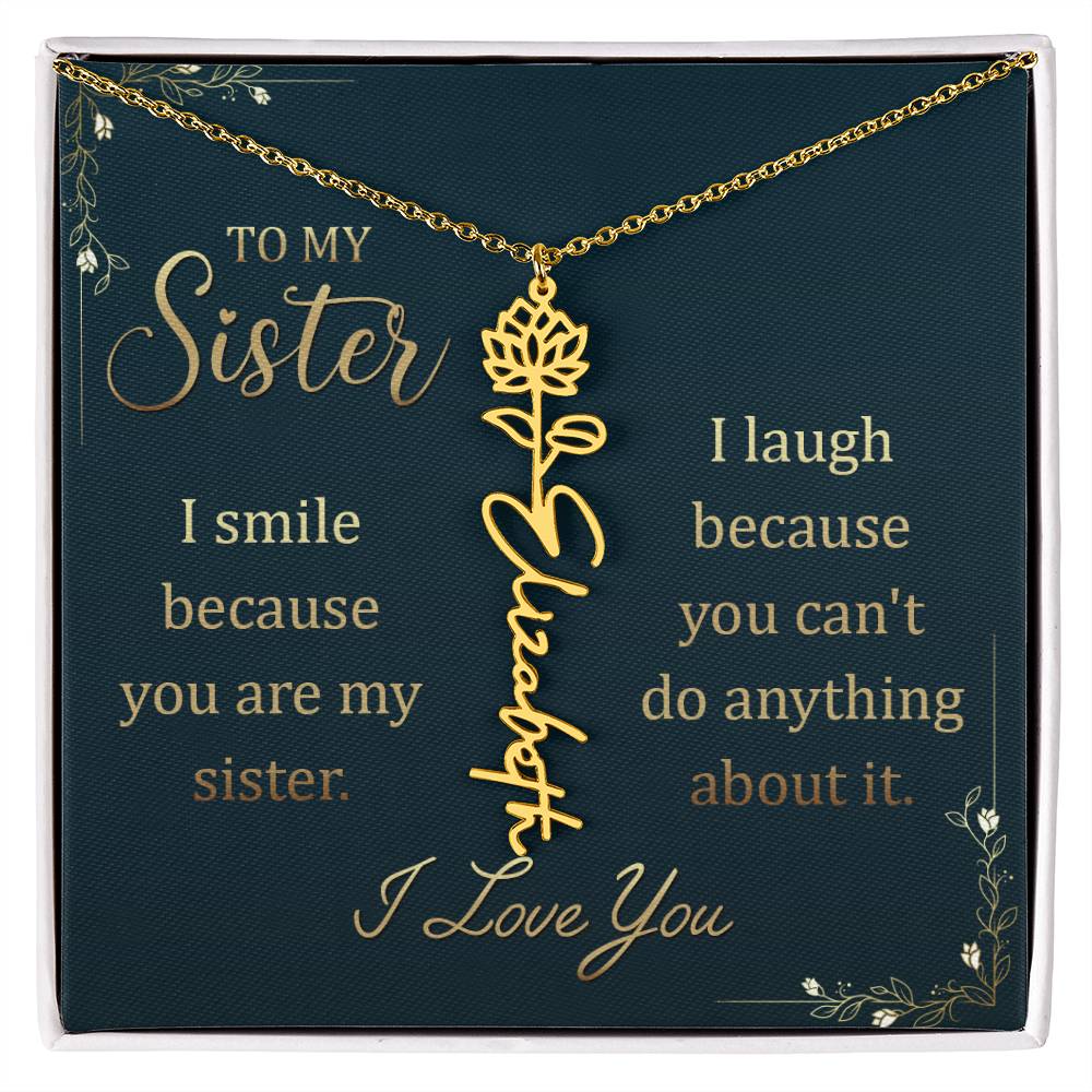 To My Sister Custom Flower Name Necklace