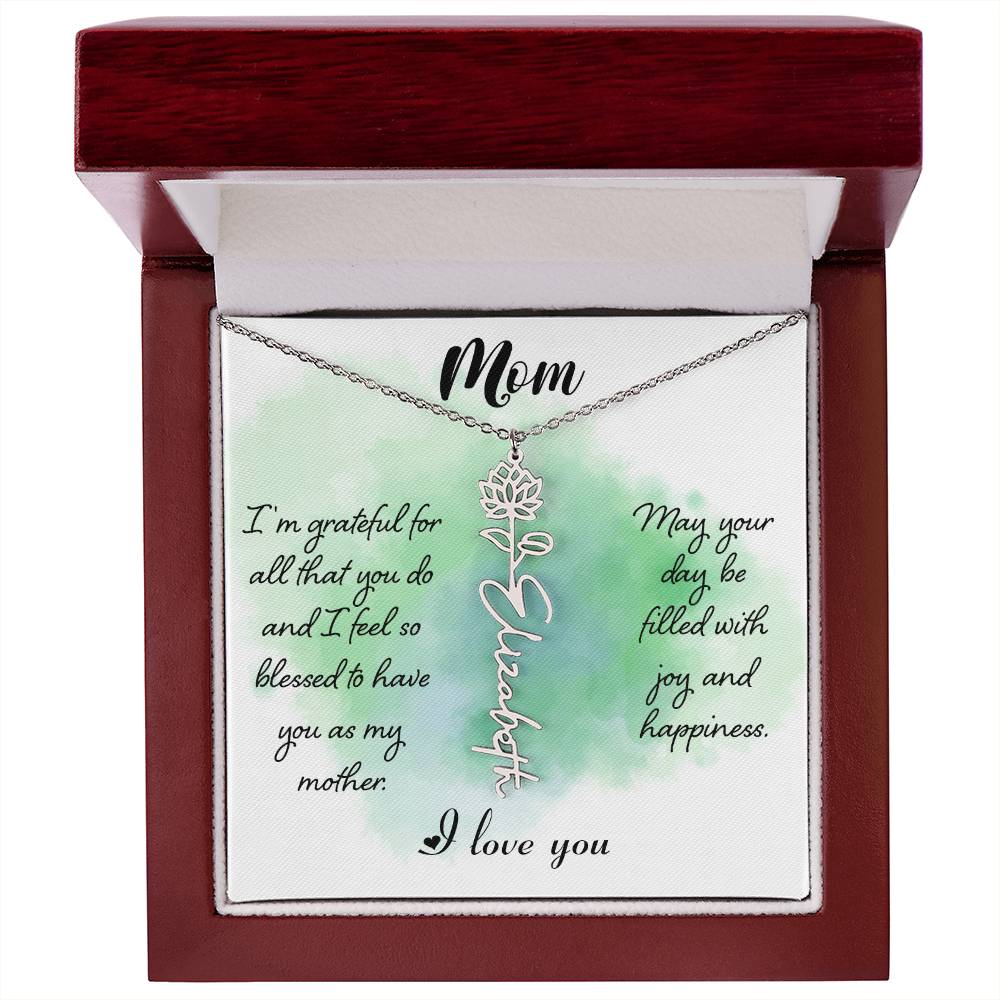 To My Mom Custom Flower Name Necklace with Message Card