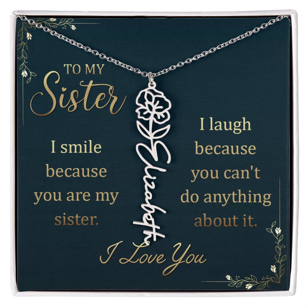 To My Sister Custom Flower Name Necklace