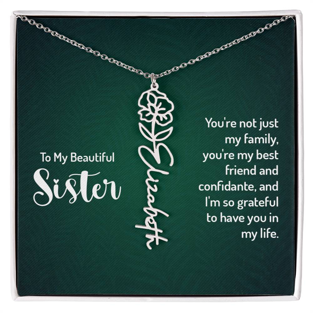 To My Beautiful Sister Custom Flower Name Necklace