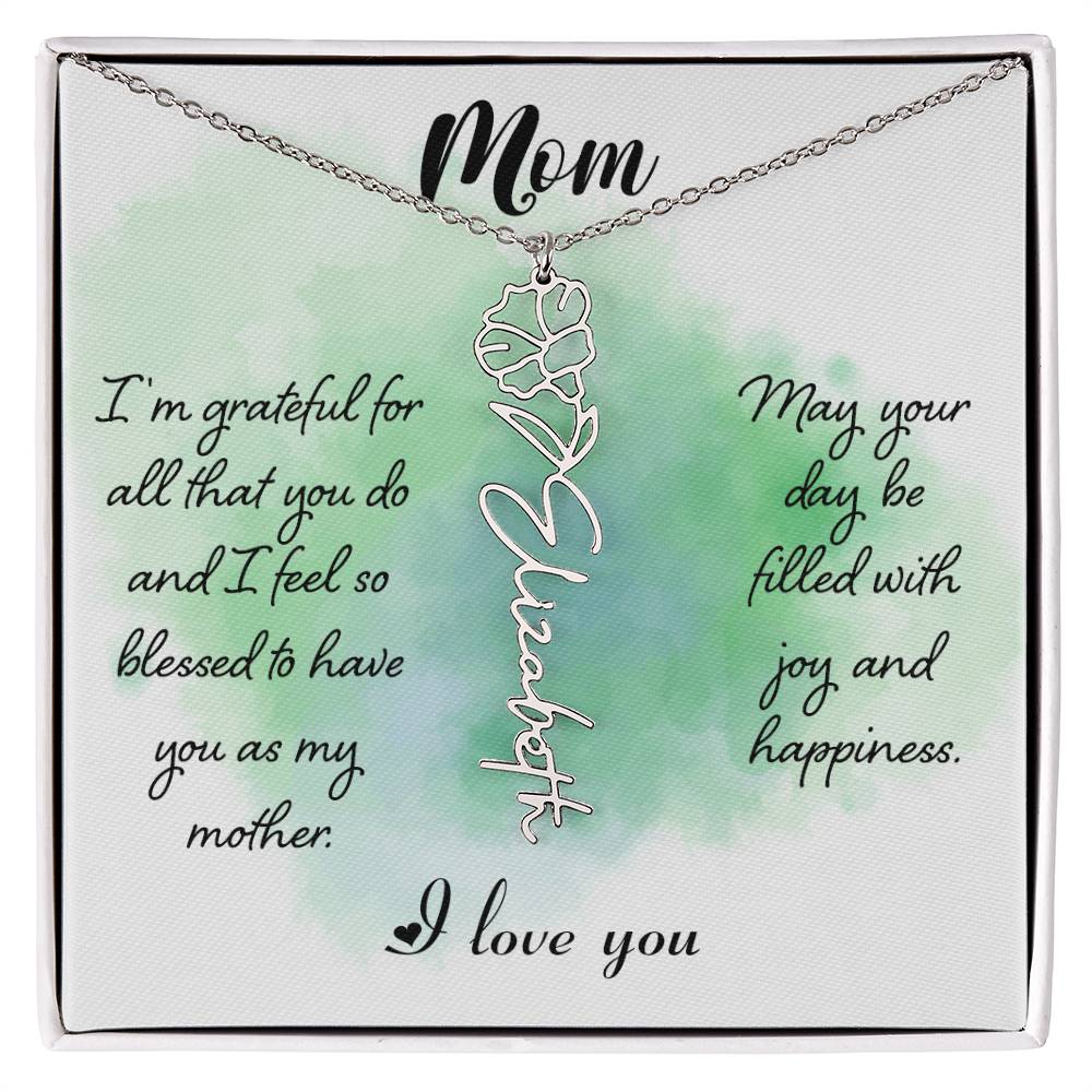 To My Mom Custom Flower Name Necklace with Message Card