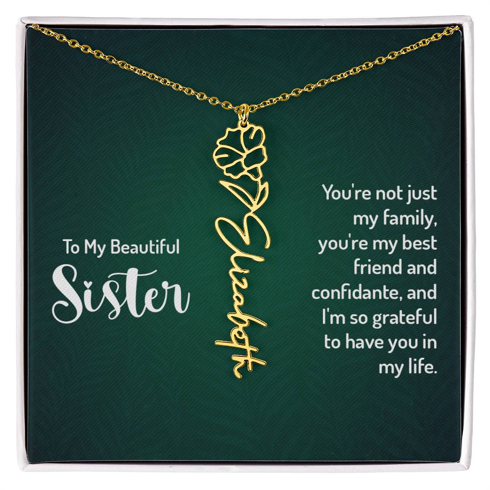 To My Beautiful Sister Custom Flower Name Necklace