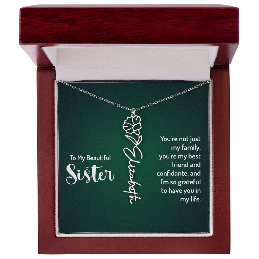 To My Beautiful Sister Custom Flower Name Necklace