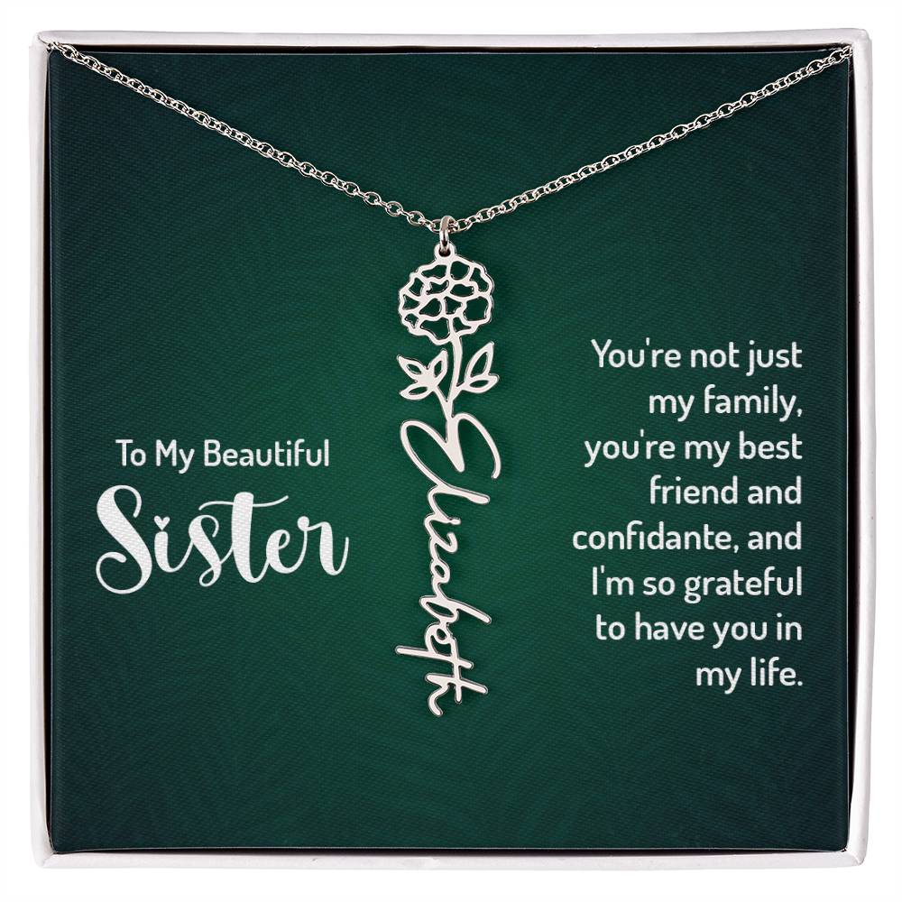 To My Beautiful Sister Custom Flower Name Necklace