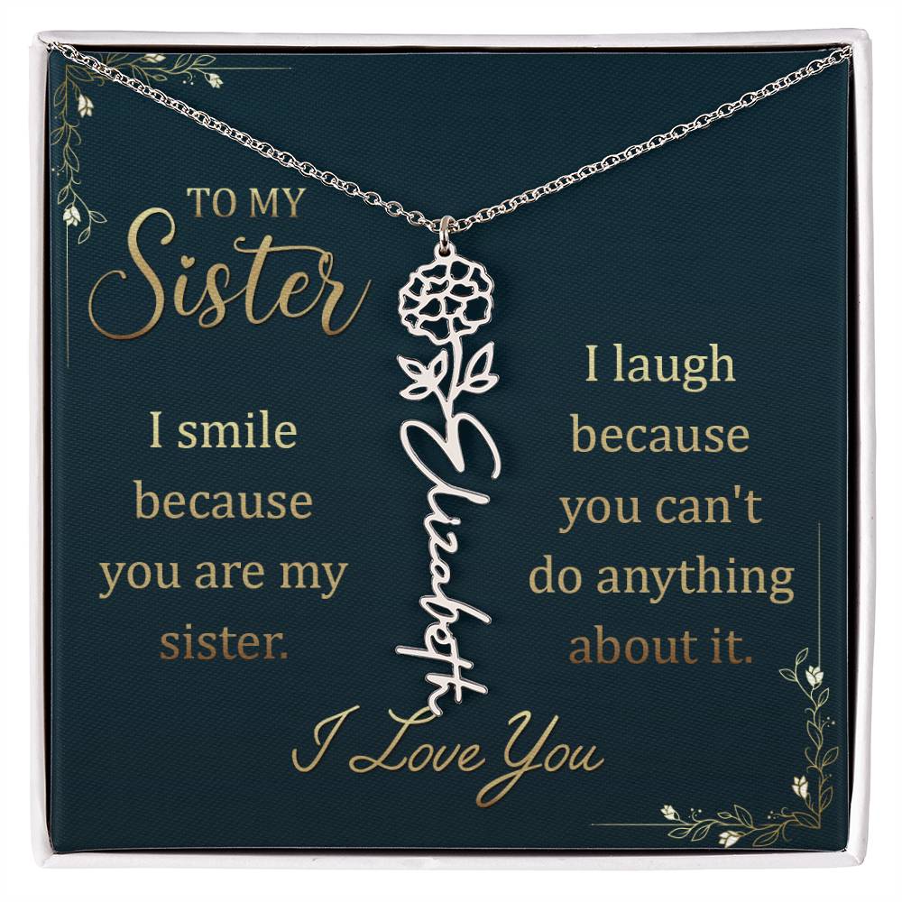 To My Sister Custom Flower Name Necklace