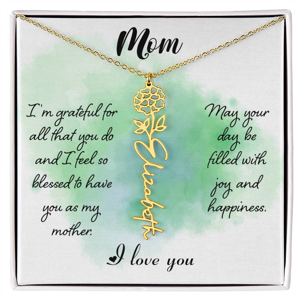 To My Mom Custom Flower Name Necklace with Message Card