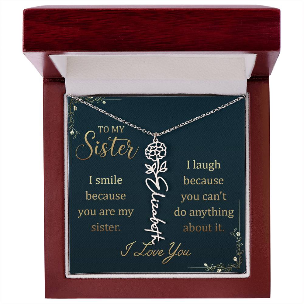 To My Sister Custom Flower Name Necklace