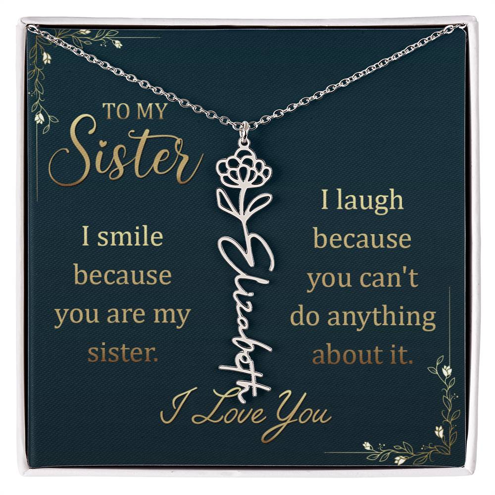 To My Sister Custom Flower Name Necklace