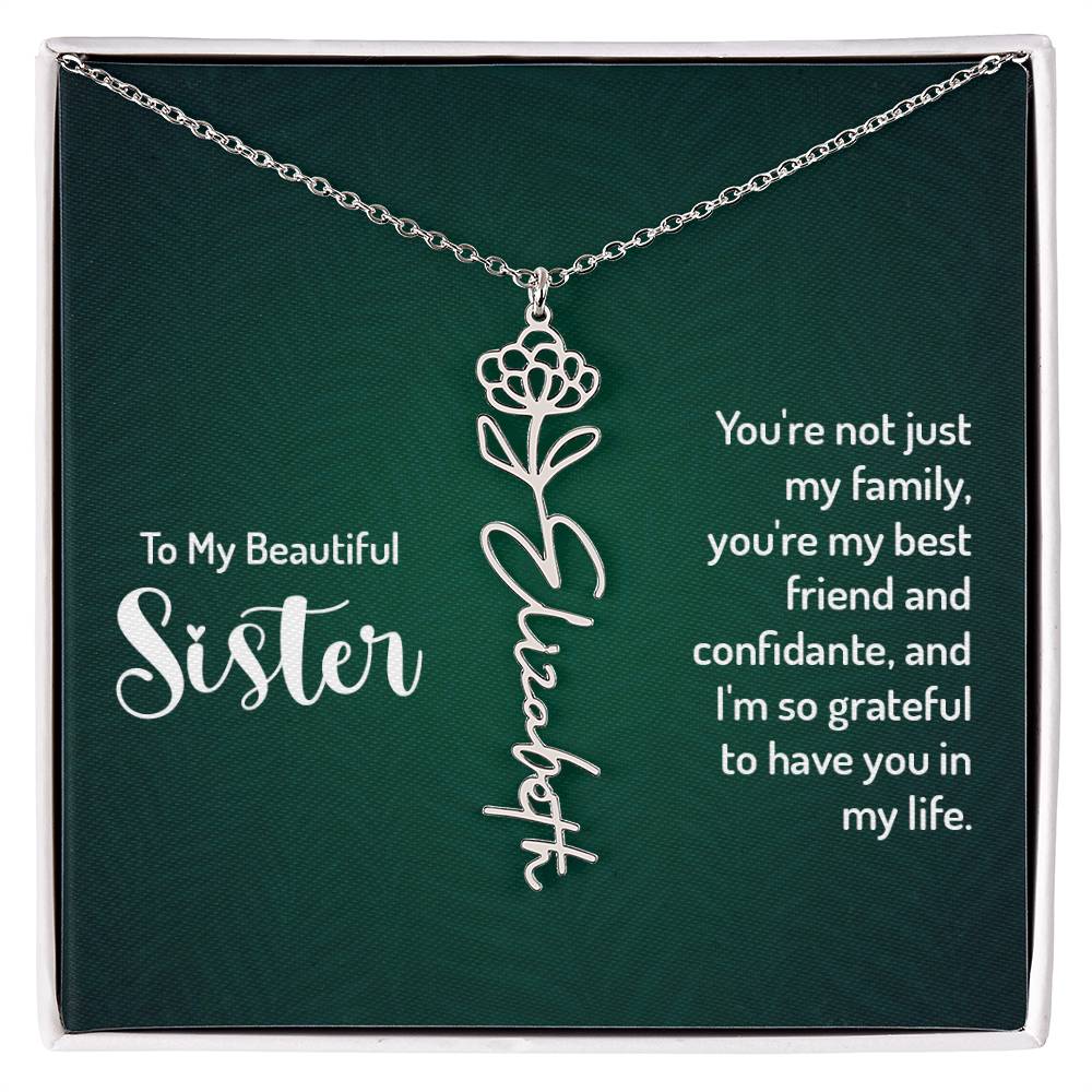 To My Beautiful Sister Custom Flower Name Necklace