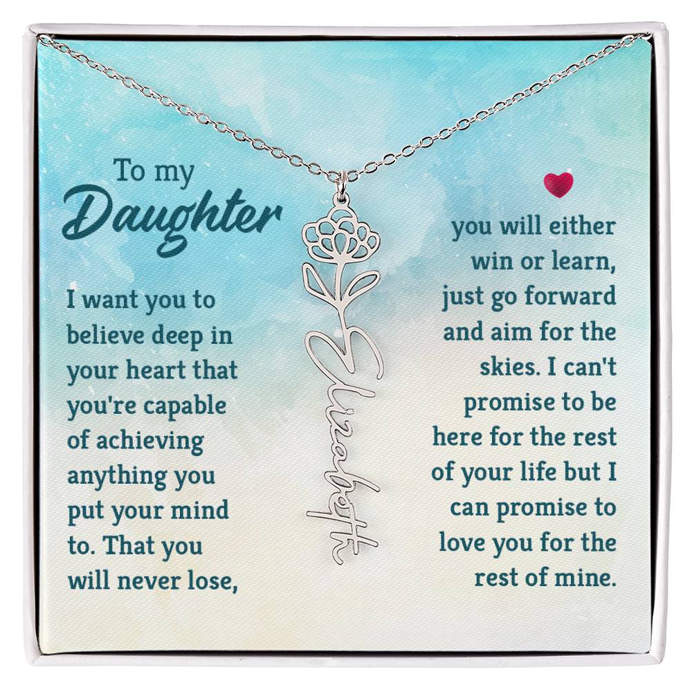 To My Daughter Custom Name Flower Necklace