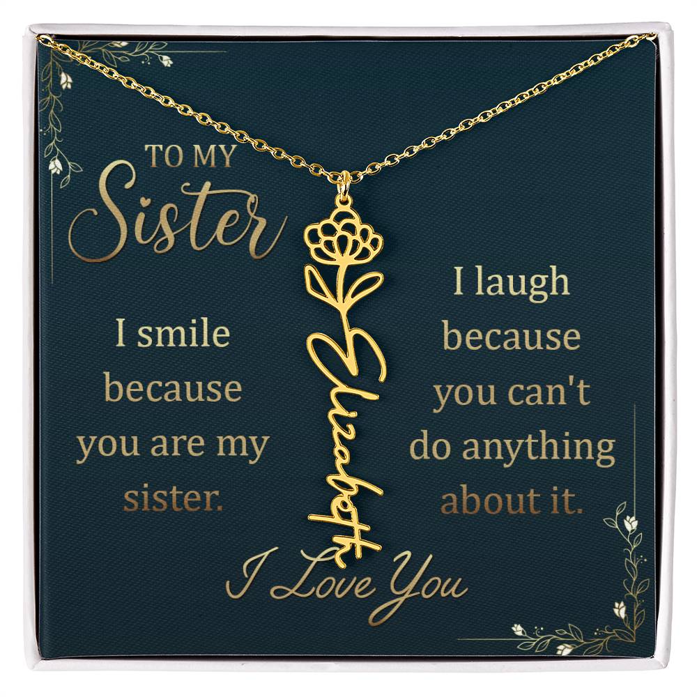 To My Sister Custom Flower Name Necklace