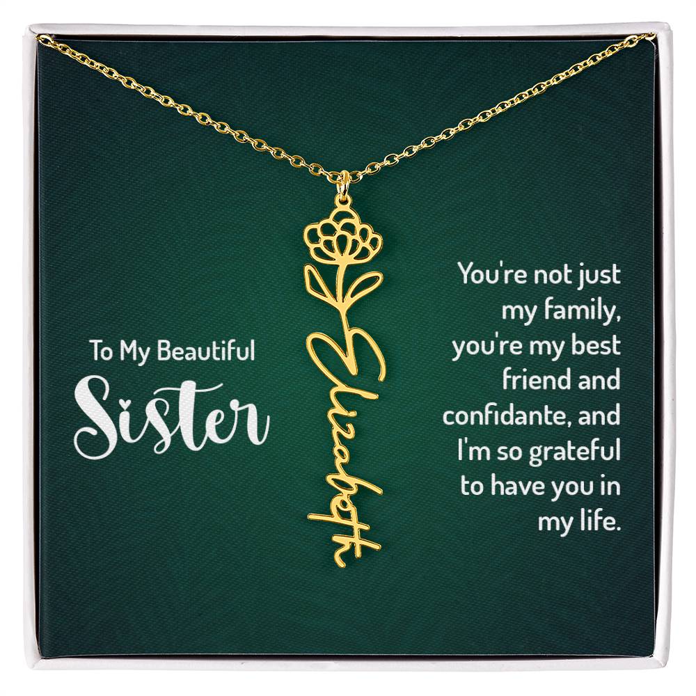 To My Beautiful Sister Custom Flower Name Necklace