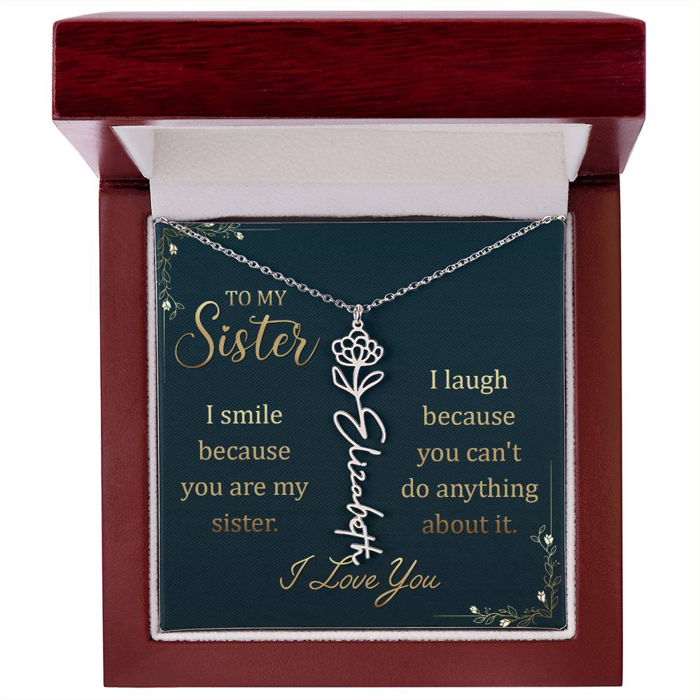 To My Sister Custom Flower Name Necklace