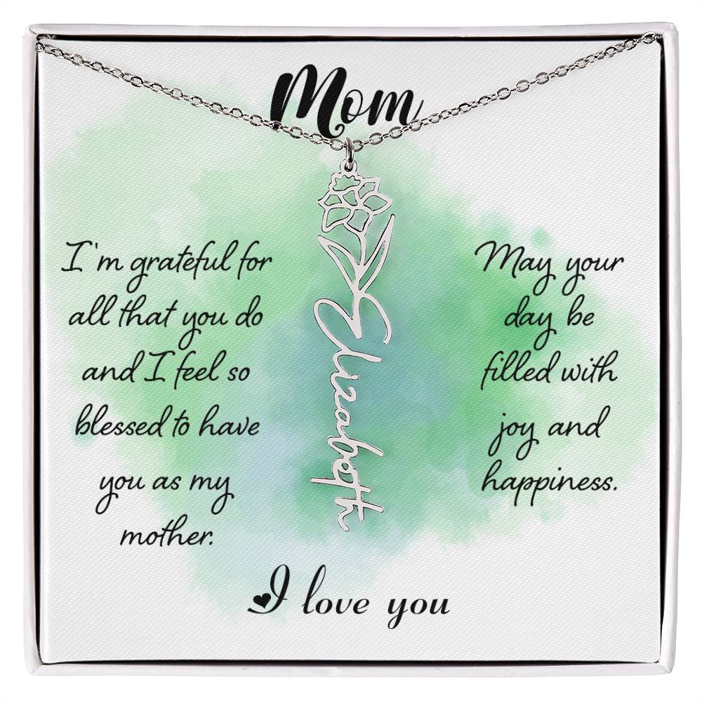 To My Mom Custom Flower Name Necklace with Message Card