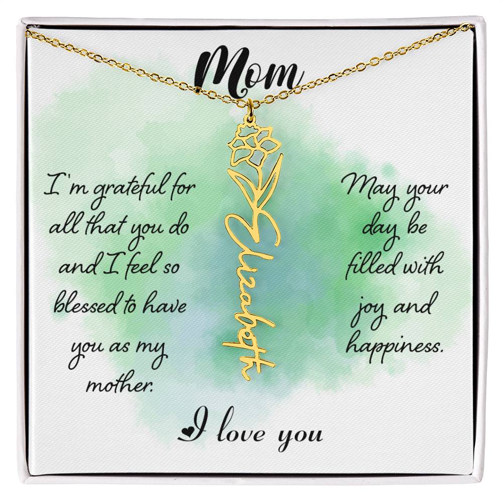 To My Mom Custom Flower Name Necklace with Message Card