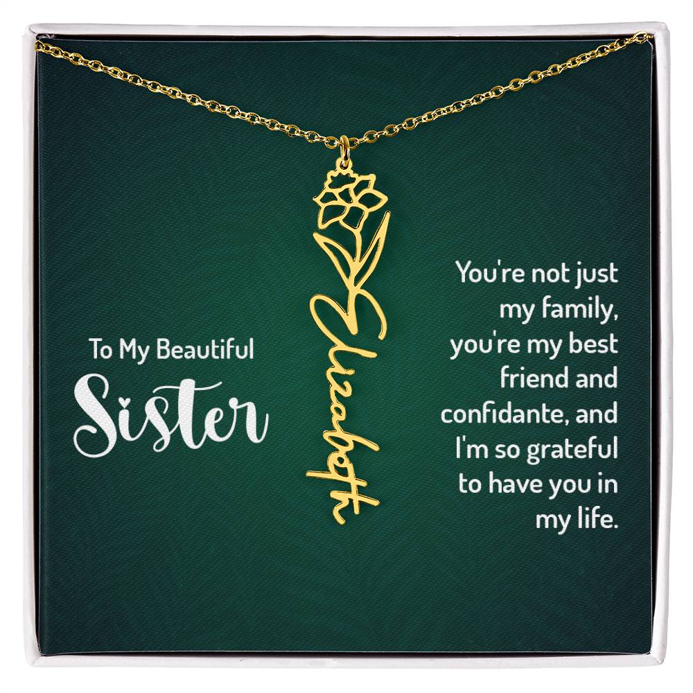 To My Beautiful Sister Custom Flower Name Necklace