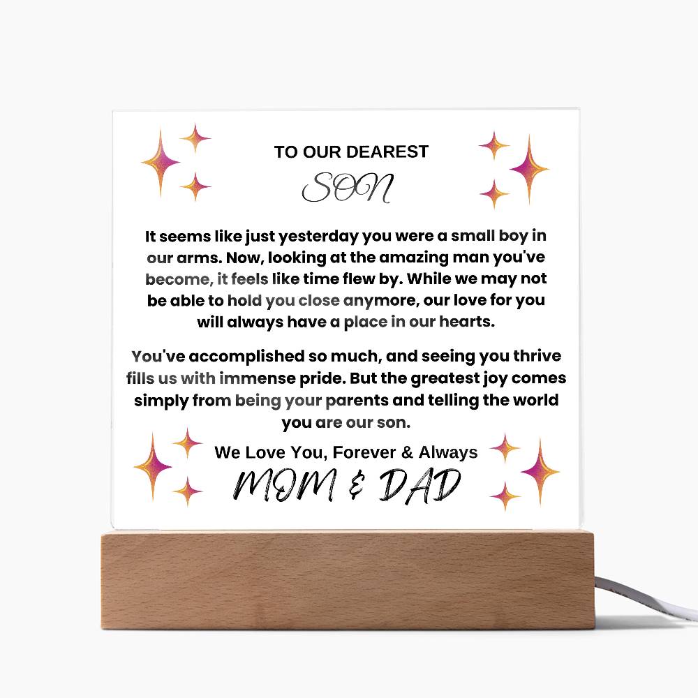 To Our Dearest Son from Mom and Dad Acrylic Plaque