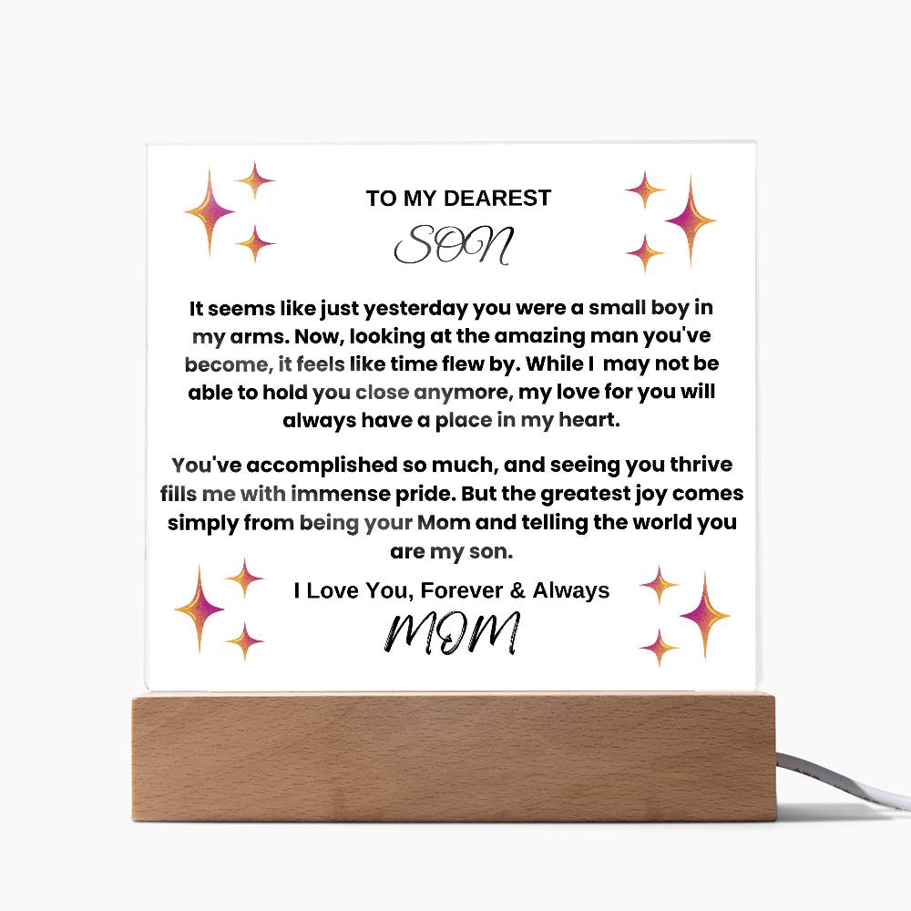 To My Dearest Son Acrylic Square Plaque from Mom