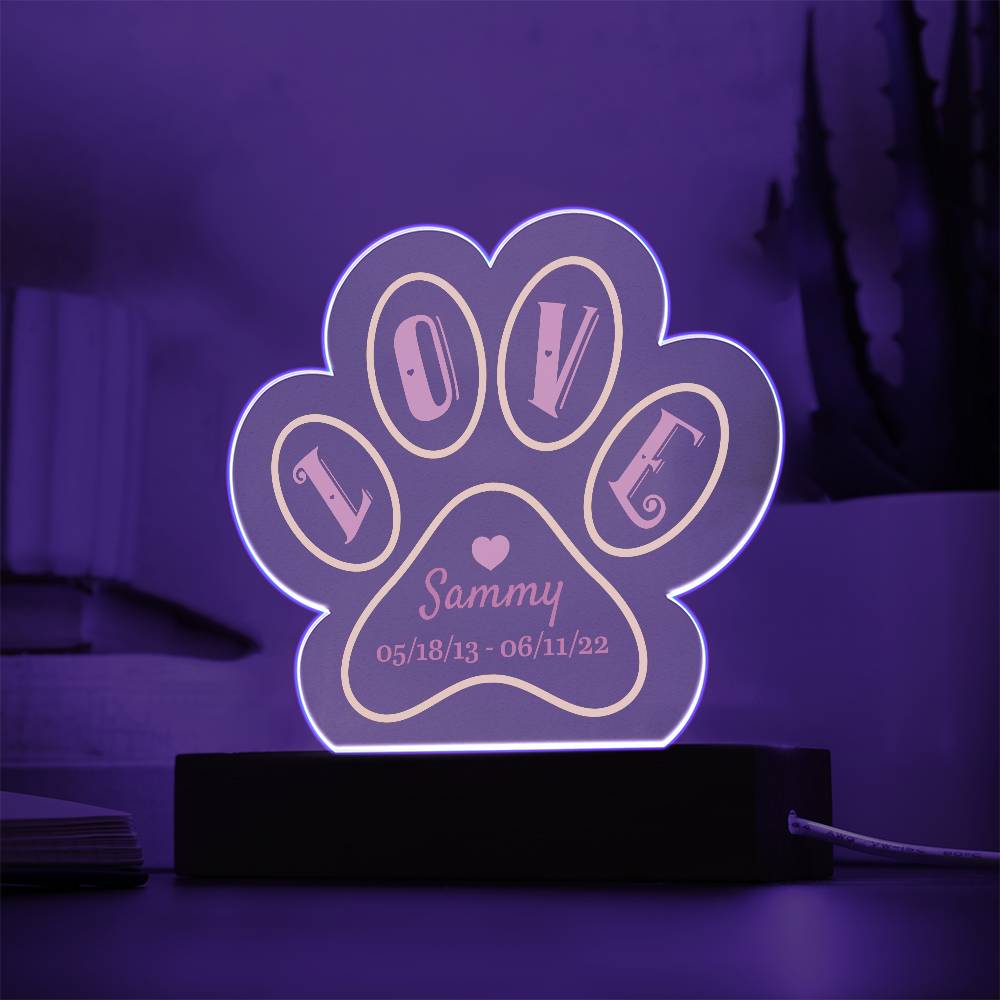 Love Memorial Paw Print Acrylic Plaque