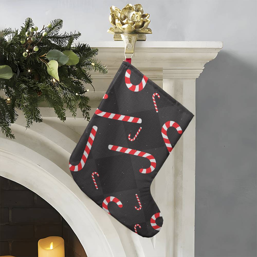 Chic Holiday Stocking: Candy Cane Delight on Black