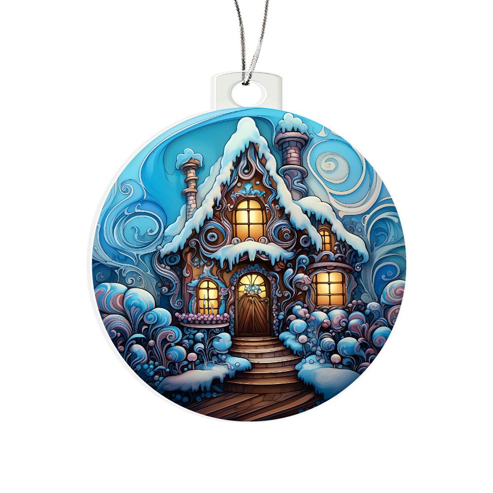 Whimsical Snowy Cottage: Enchanting Holiday Scene Ornament