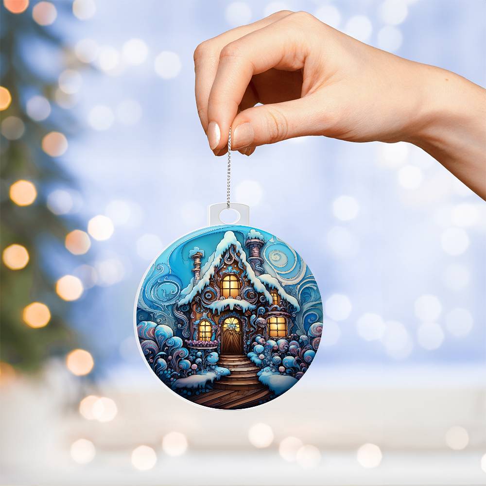 Whimsical Snowy Cottage: Enchanting Holiday Scene Ornament